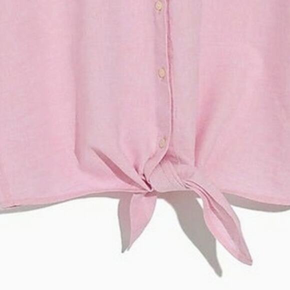 Madewell Pink Linen Short‎ Sleeve Button Up Waist Tie Shirt Size Medium - Picture 7 of 10